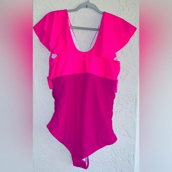 Yonique Vibrant Hot Pink & Dark Pink One-Piece Swimsuit (NWT) - Picture 6 of 8
